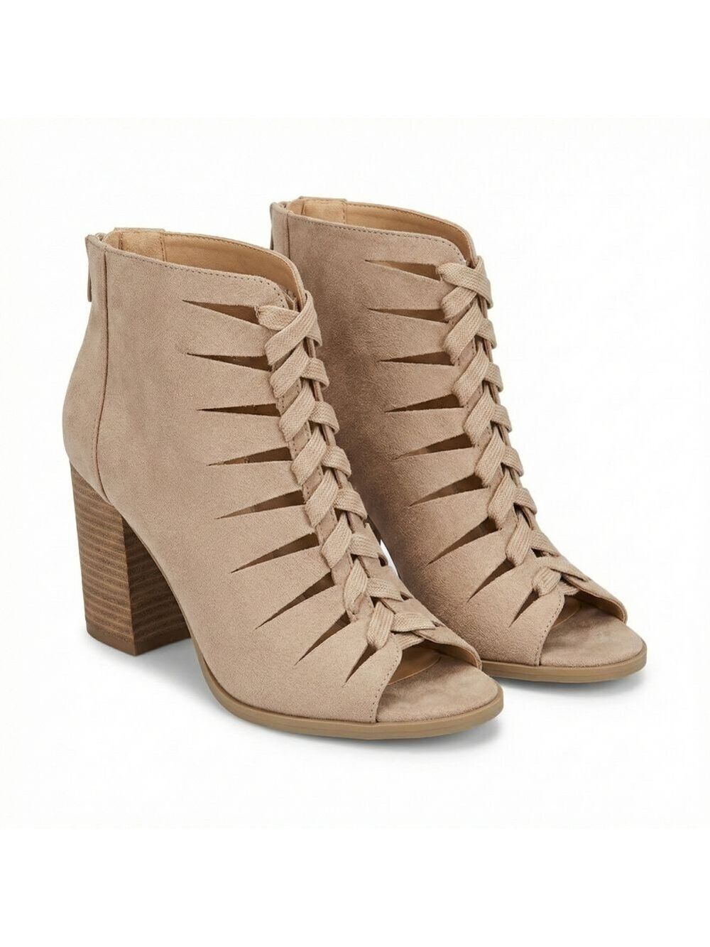 Qupid Tan Heeled Boots Cut Out Design